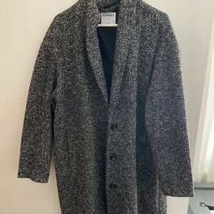 Brushed Black and White Speckled Overcoat